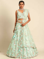 House of Panchhi Sea Green Net Sequins and Zarkan embroidery Lehenga choli & Dupatta