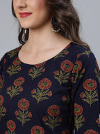 Vamika Printed Rayon Navy Blue Party Wear/Casual Wear Kurta Set/Suit - Distacart