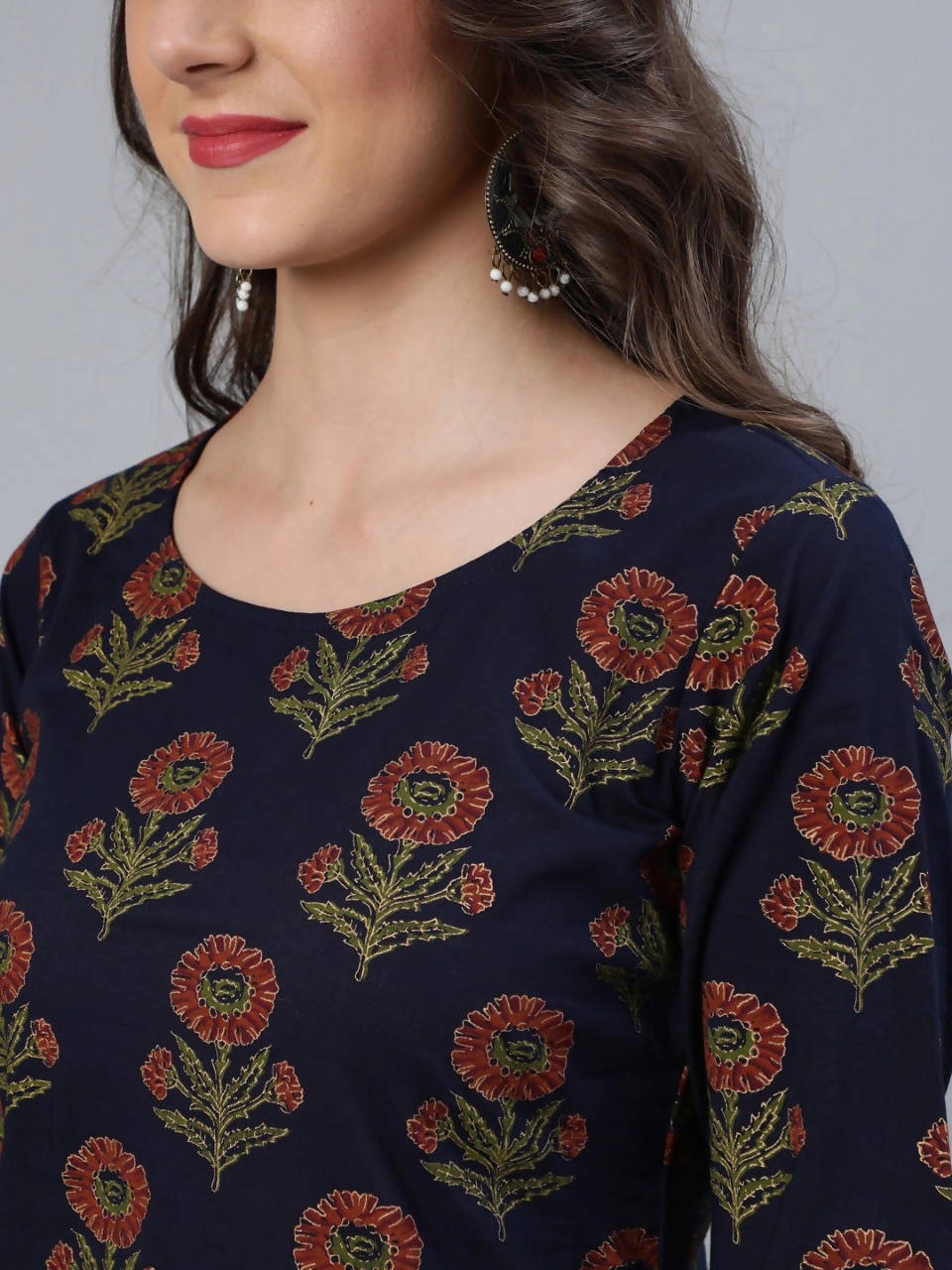 Vamika Printed Rayon Navy Blue Party Wear/Casual Wear Kurta Set/Suit - Distacart