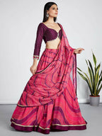 House of Panchhi Rose Organza Siroski Stone Work Leheriya Print Lehenga Choli & Dupatta
