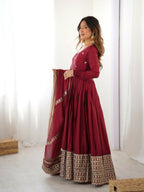 The52 Women's Gorgeous Chinon Silk Fabric Embroidery Work Flared Anarkali Pant and Dupatta Set - Distacart