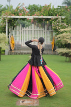 Teeya Creation Multi Colour Reyon Silk Gamathi Work Navratri lehenga Choli