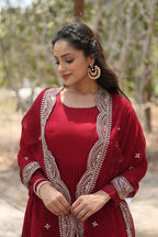 Joban Fashion Maroon Georgette Sequence Embroidery Work Kurta Set - Distacart