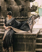 DEIANA'S Beautiful Designer Golden zari Soft Lichi Silk Saree - Black