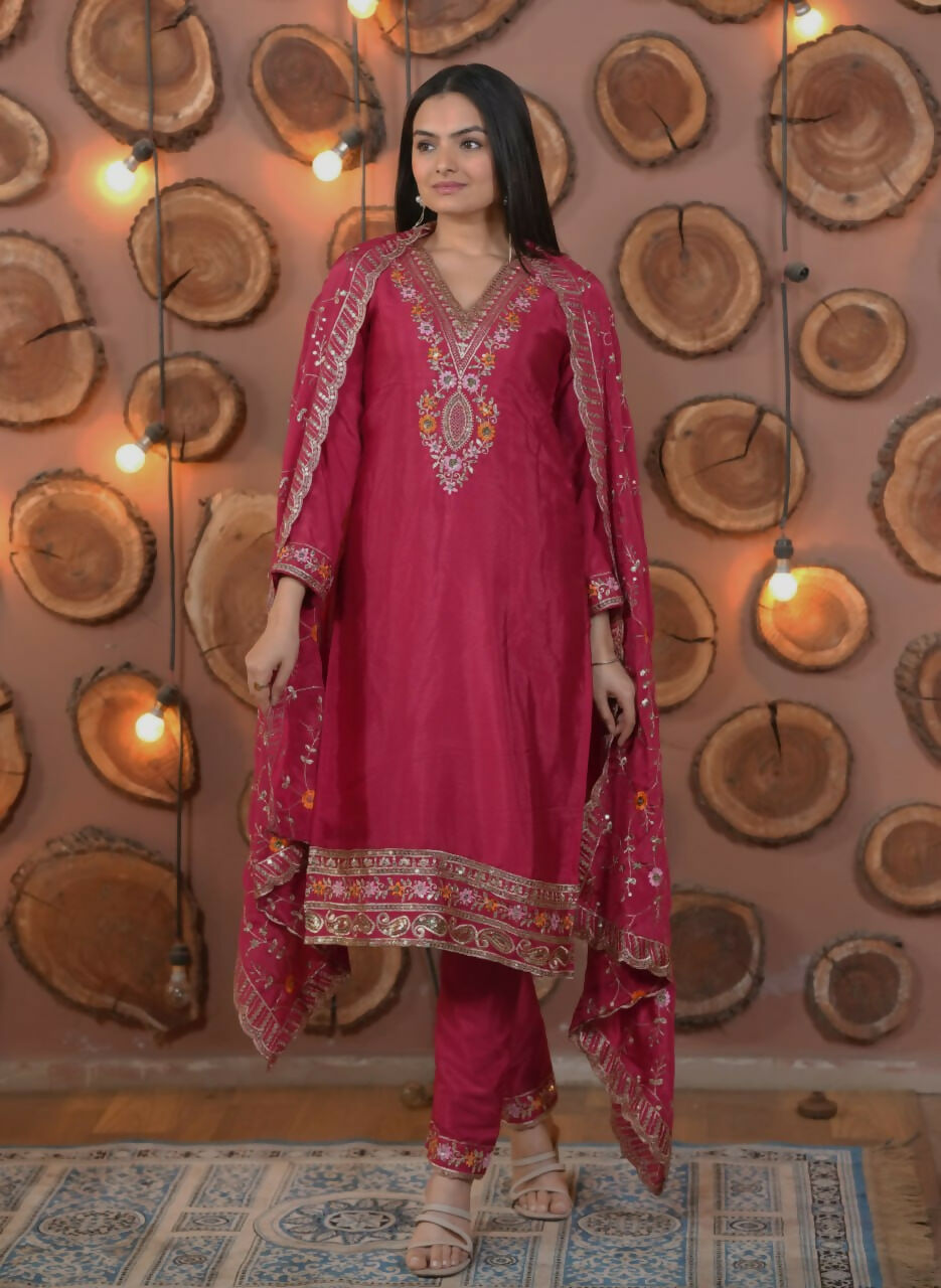 Teeya Creation Rani Color Chinon Silk Functional Wear Trending Kurti - Distacart