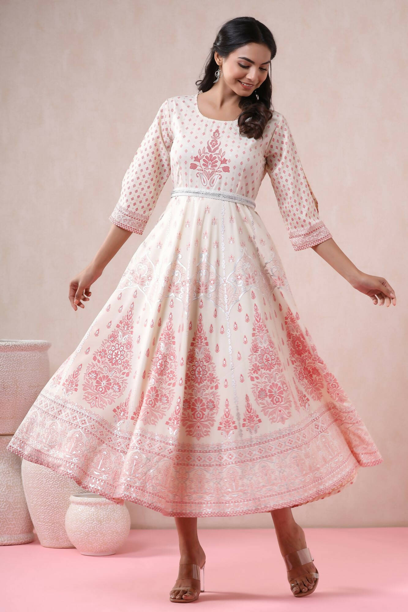 Juniper Women Ivory American Crepe Printed Flared Dress - Distacart