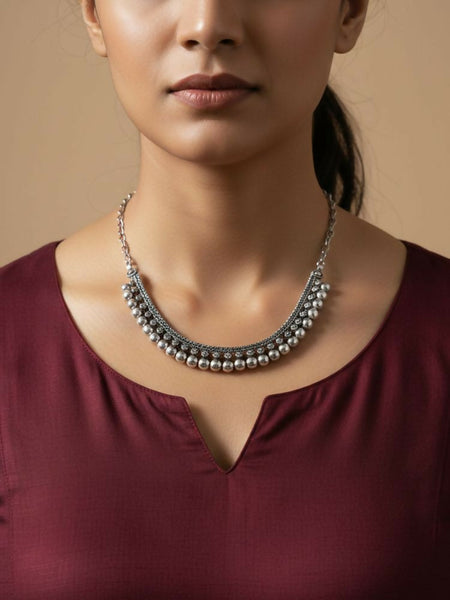 NVR Women Oxidised Silver Plated Necklace