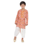 Little Bansi Boys Bengali Kantha work floral kurta & Dhoti - Pink & White