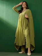 The52 Women's Beautiful Georgette Fabric Embroidery Work Straight Kurta Pant and Dupatta Set - Distacart