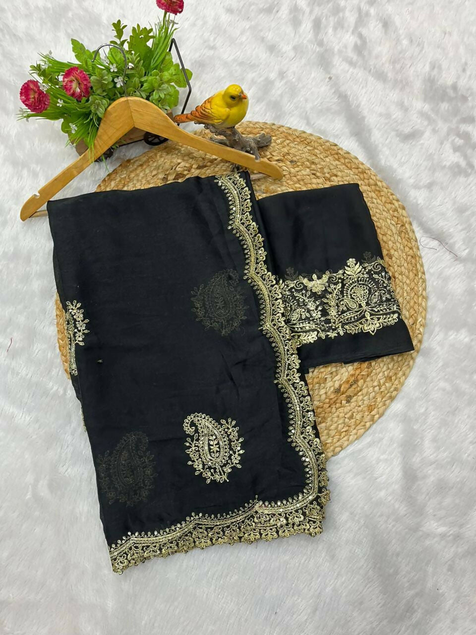 Joban Fashion Black Rangoli Crush Silk Party Wear Sarees - Distacart