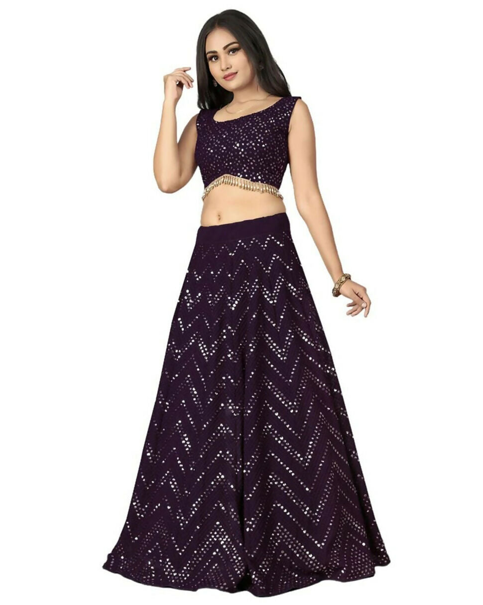 Jyoti Fashion Wine Thread with Sequence Embroidery Faux Georgette Lehenga Choli with Dupatta