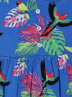 Manet Girls Cotton String Tie Frock Parrot Printed - Blue