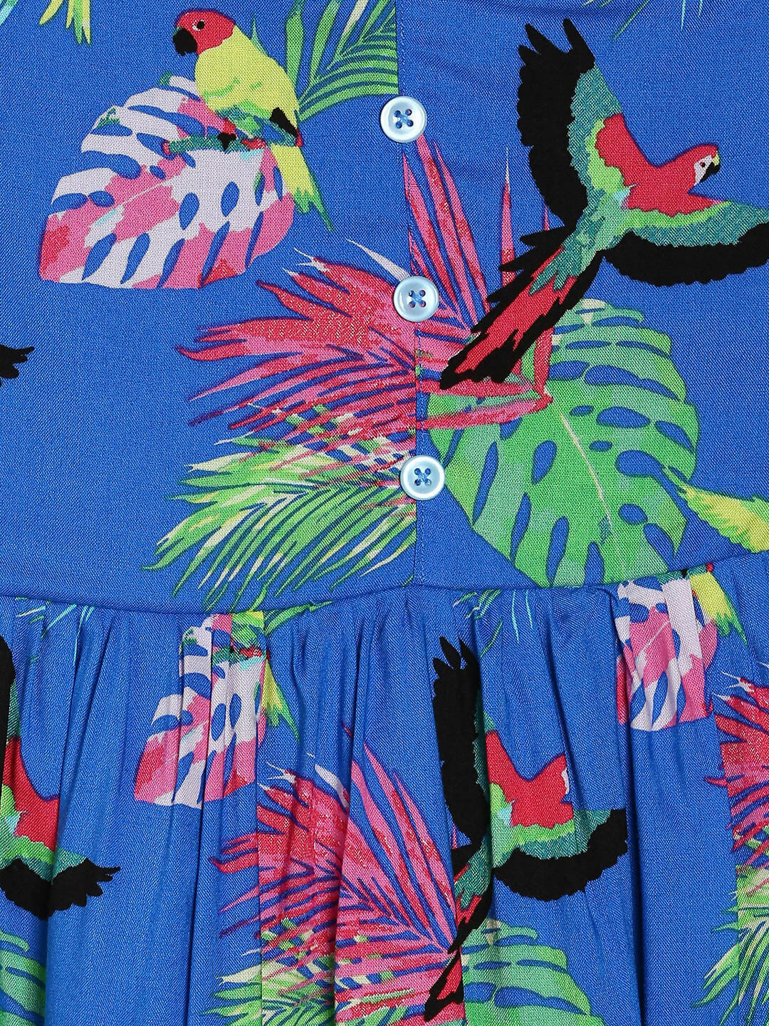 Manet Girls Cotton String Tie Frock Parrot Printed - Blue