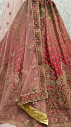 Jyoti Fashion Women's Red Bridal Net Fancy Dori & Sequins Multi Thread Embroidered with Diamond Work Wedding Lehenga Choli