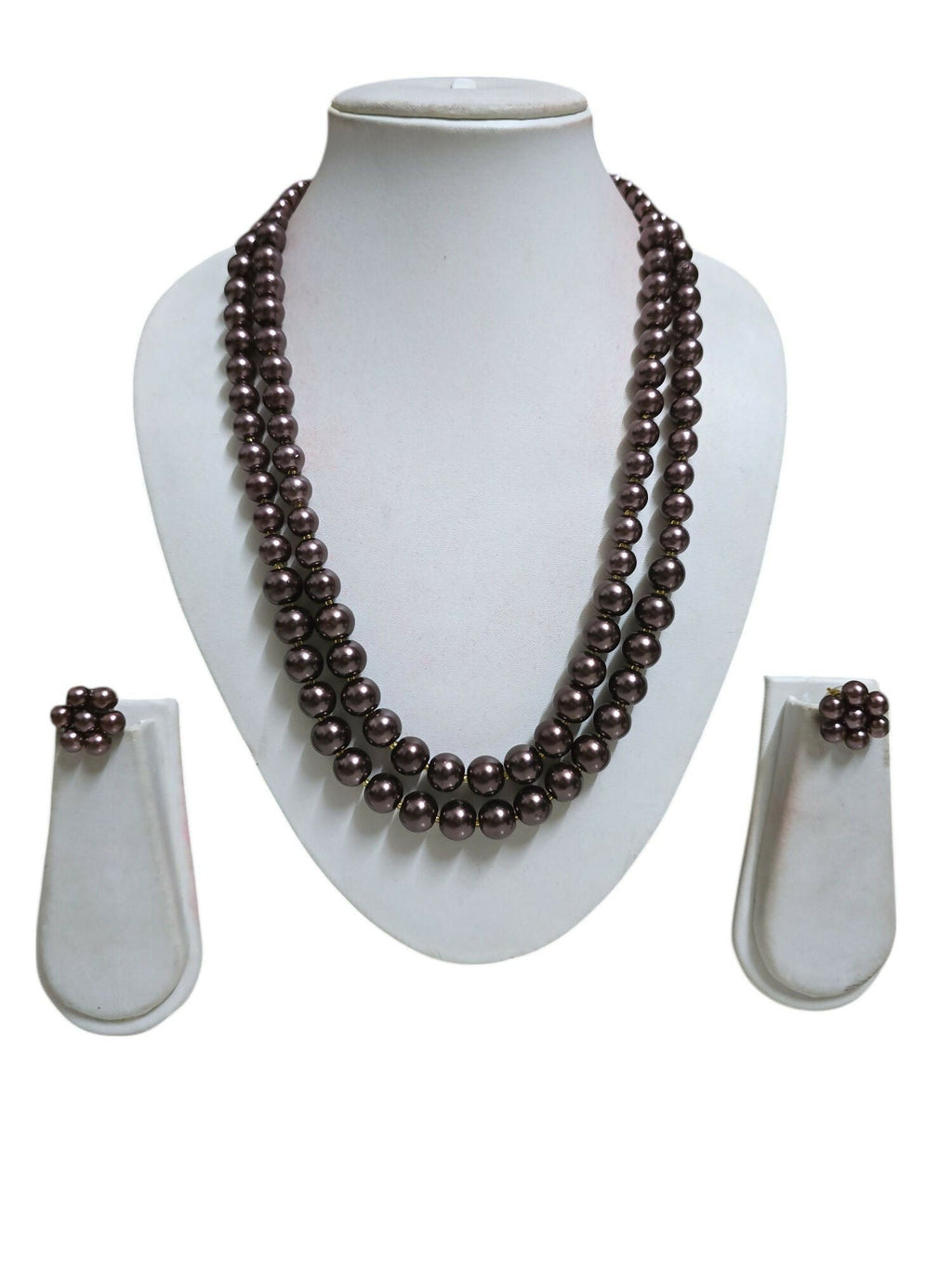 Inhanns Everyday Workwear Pearl Set (Double Layered Pearls) - Chocolate