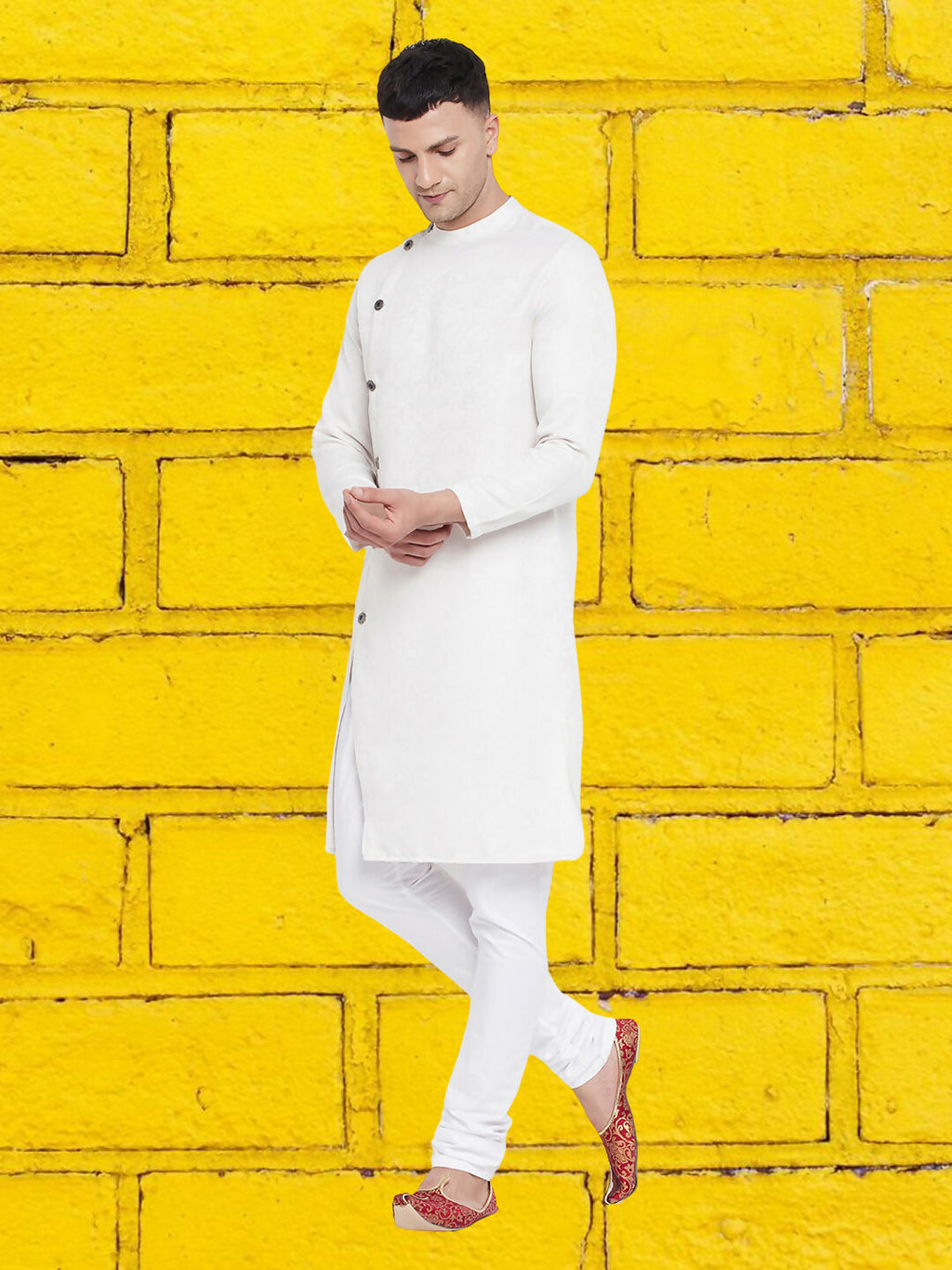 Even Apparels Men's Asymetrical White Sherwani Kurta