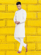Even Apparels Men's Asymetrical White Sherwani Kurta