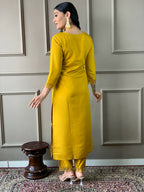 Partywear Designer Chanderi Mustard Stitched Suit With Dupatta - Tanisha