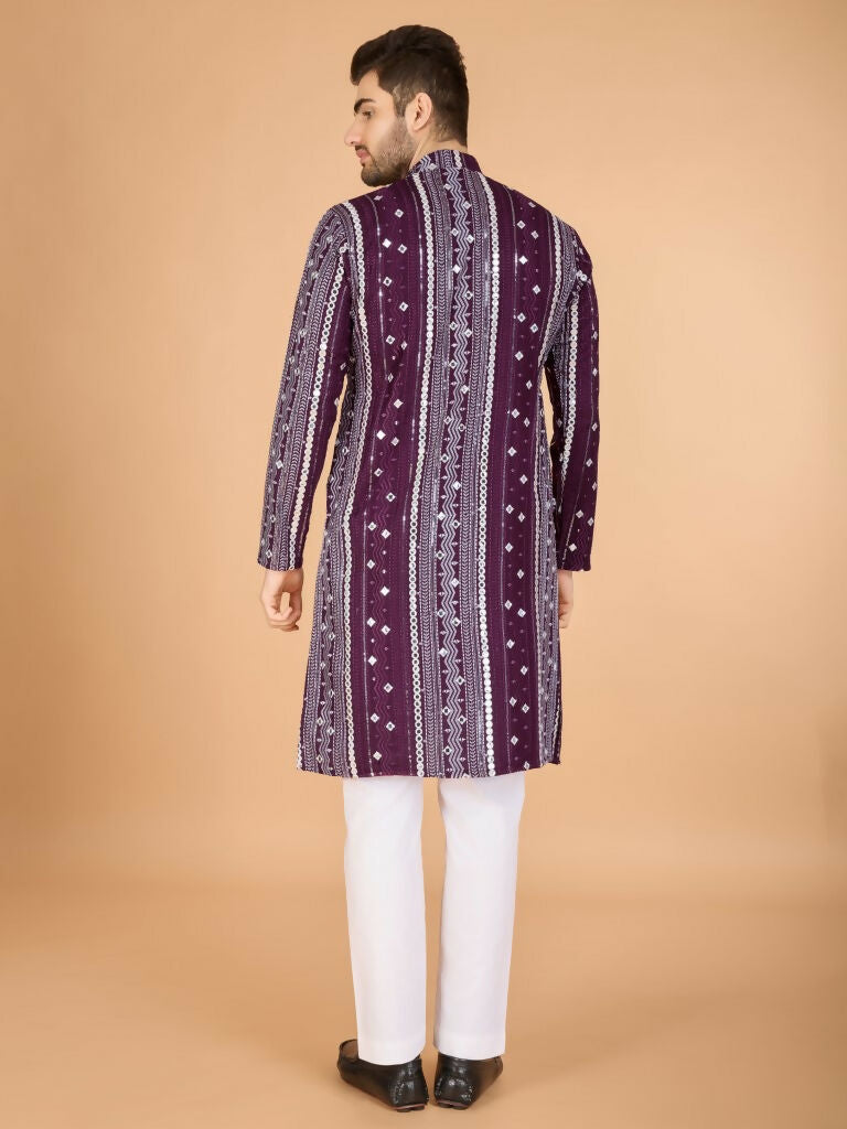 Vastranavya Purple Exclusive Festival Wear Pure Viscose Rayon Sequence & Foil Mirror Heavy Embroidered Work Kurta