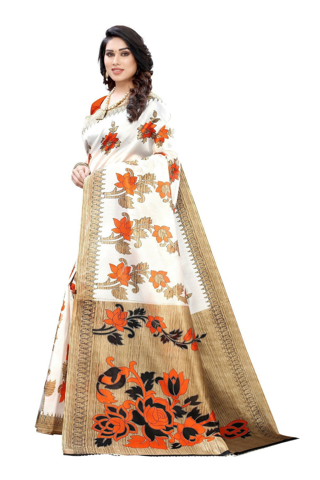 Vamika White Printed Art Silk Saree