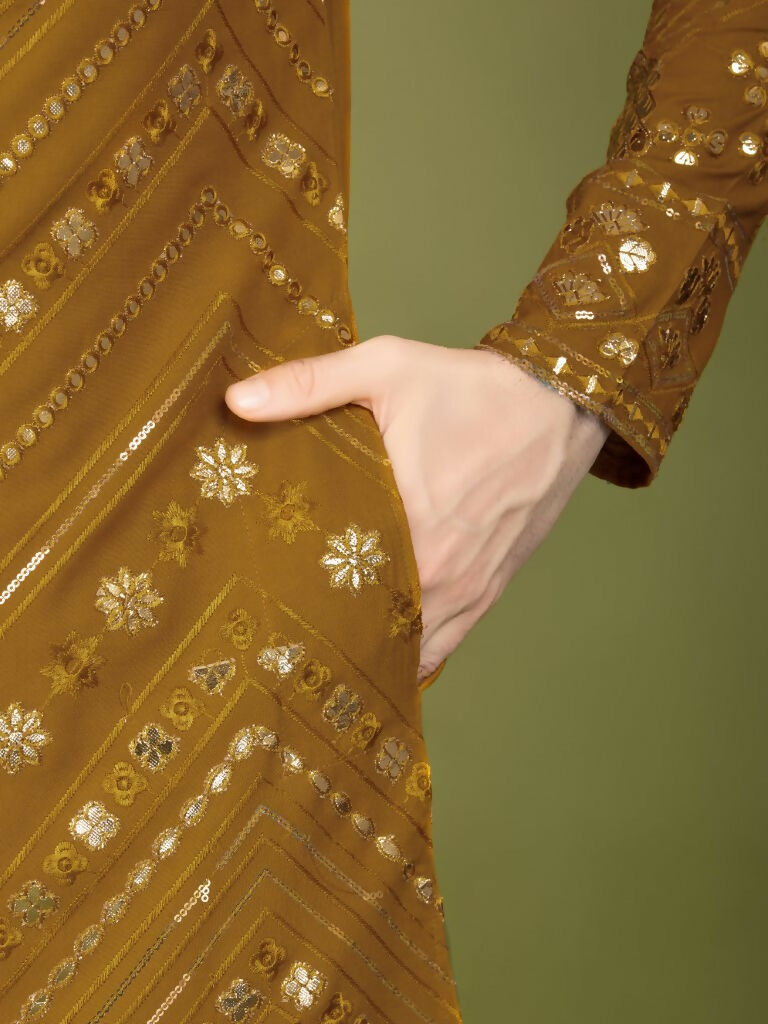Vastranavya Yellow Exclusive Festival Wear Pure Viscose Rayon Embroidered Sequence Work Kurta