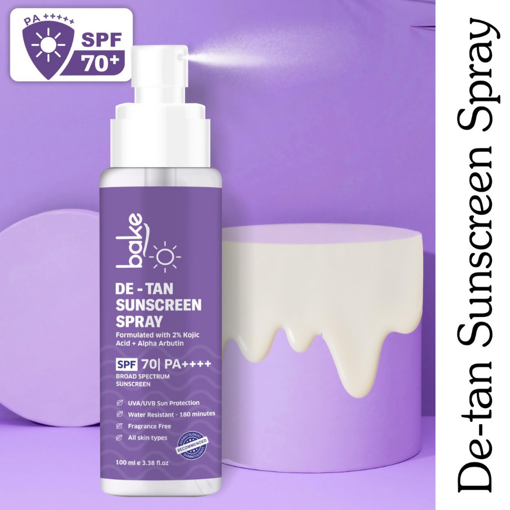 Bake De-tan Waterproof Sunscreen Spray SPF 70 PA+++ with 2% Kojic Acid