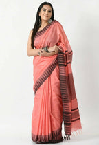 Mominos Fashion Moeza Gajari Pink Bhagalpuri Handloom Silk Black Temple Border Saree with unstitched Blouse piece - Distacart