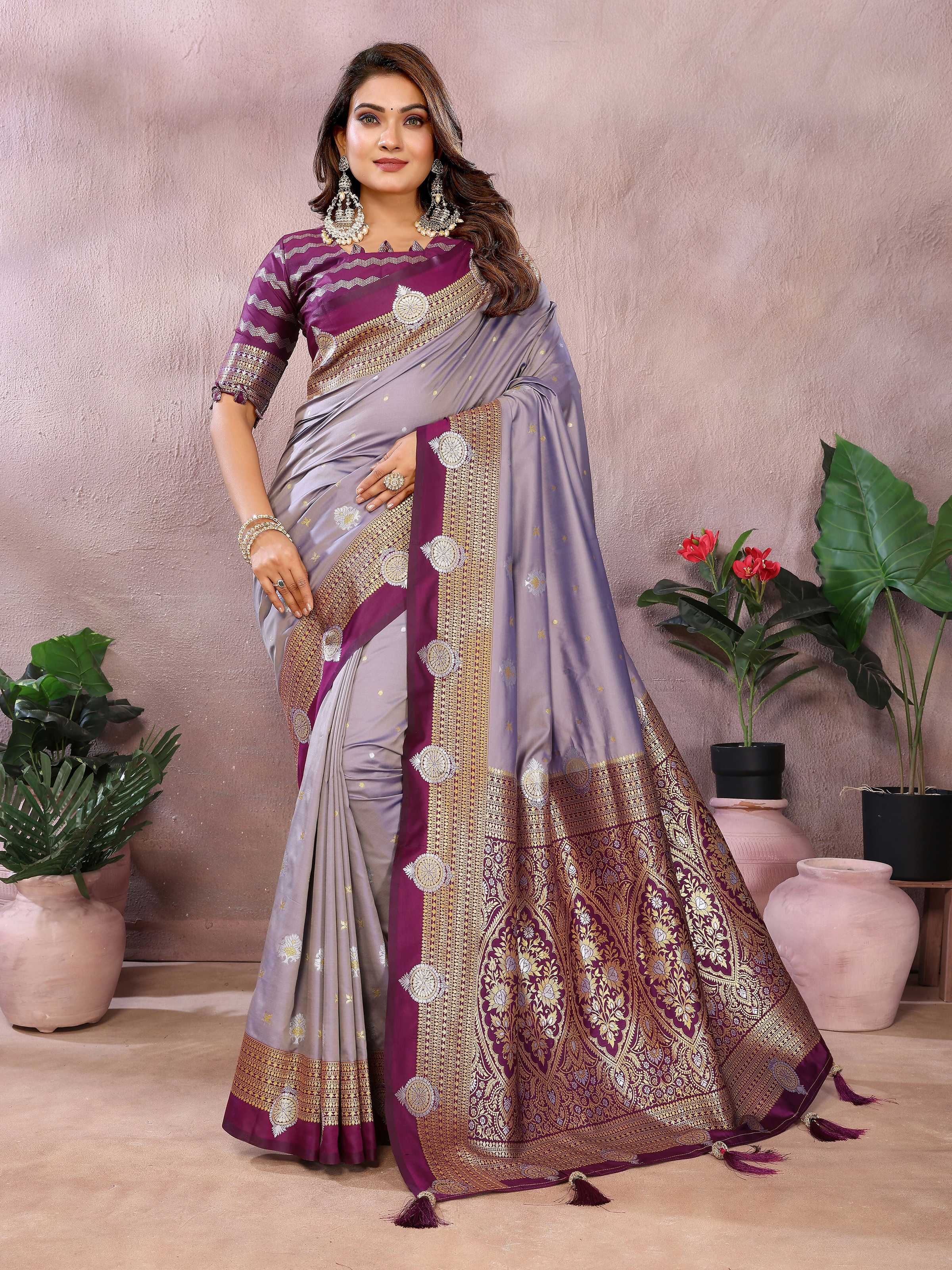 Aastha Fashion Lavender Silk Sarees Weaving Saree - Distacart