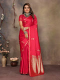Joban Fashion  Brick Red Floral & Botanical Motifs Satin Silk Banarasi Silk Saree - Distacart