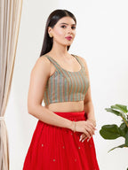 Joban Fashion Cobalt Blue Silk Padded Blouse With Square Neck Sleeveless - Distacart