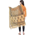 A R Silk Women's Block Print Chanderi Cotton Dark Golden Dupattas and Chunnis