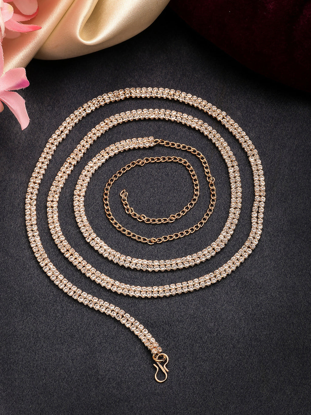 NVR Women's Gold-Polished AD-Studded Double Layered Kamarbandh Waist Chain