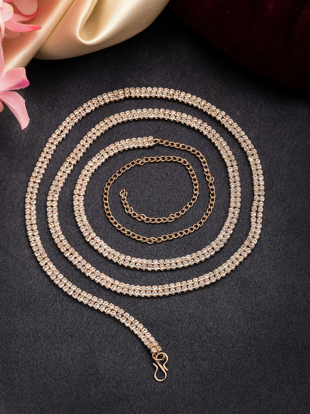 NVR Women's Gold-Polished AD-Studded Double Layered Kamarbandh Waist Chain