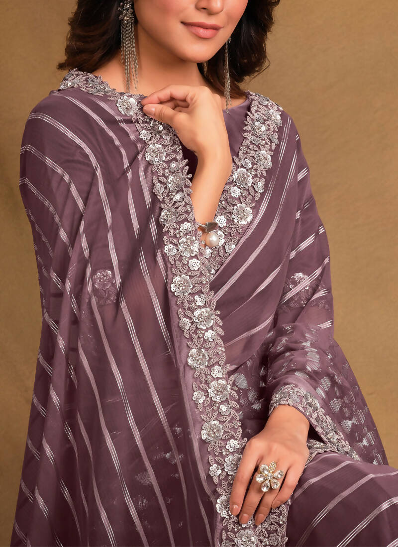 Lavender Georgette Kasab Designer Saree with Unstitched Blouse - Norita Mahitha - Distacart