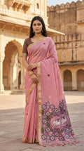 Vastranavya Pink Muga Cotton Meenakari & Azarakh Pallu Saree with Contrast Blouse - Distacart