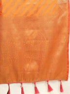 Lorenvalley Fashion Orange Soft Silk Woven Design with Zari Weaving Leheriya Design Saree