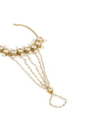 Women's Gold-Toned White Brass Kundan Gold-Plated Link Bracelet - Ruby Raang - Distacart