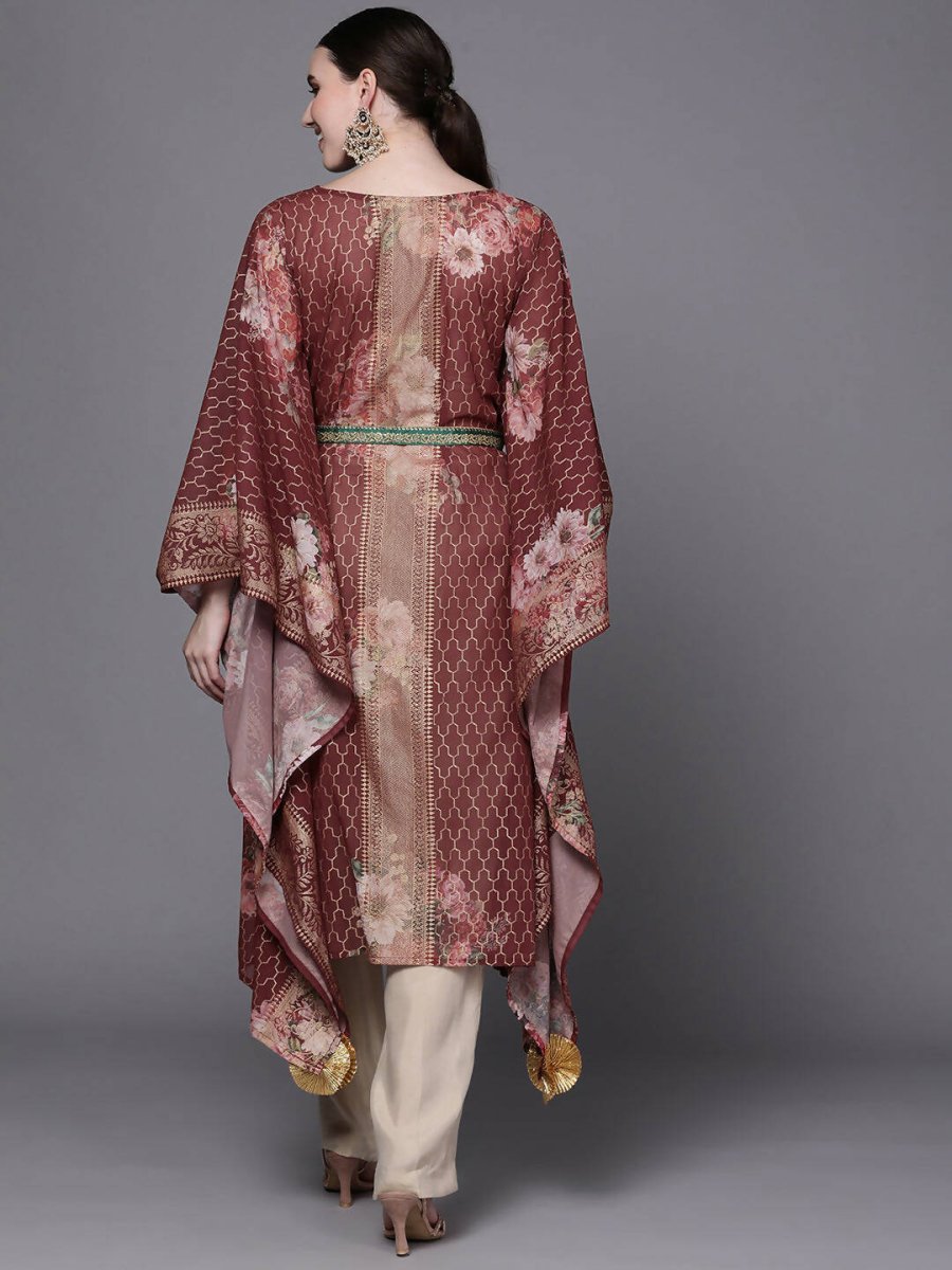 Ahalyaa Women Maroon Floral Printed Flared Sleeves Kaftan Kurta - Distacart