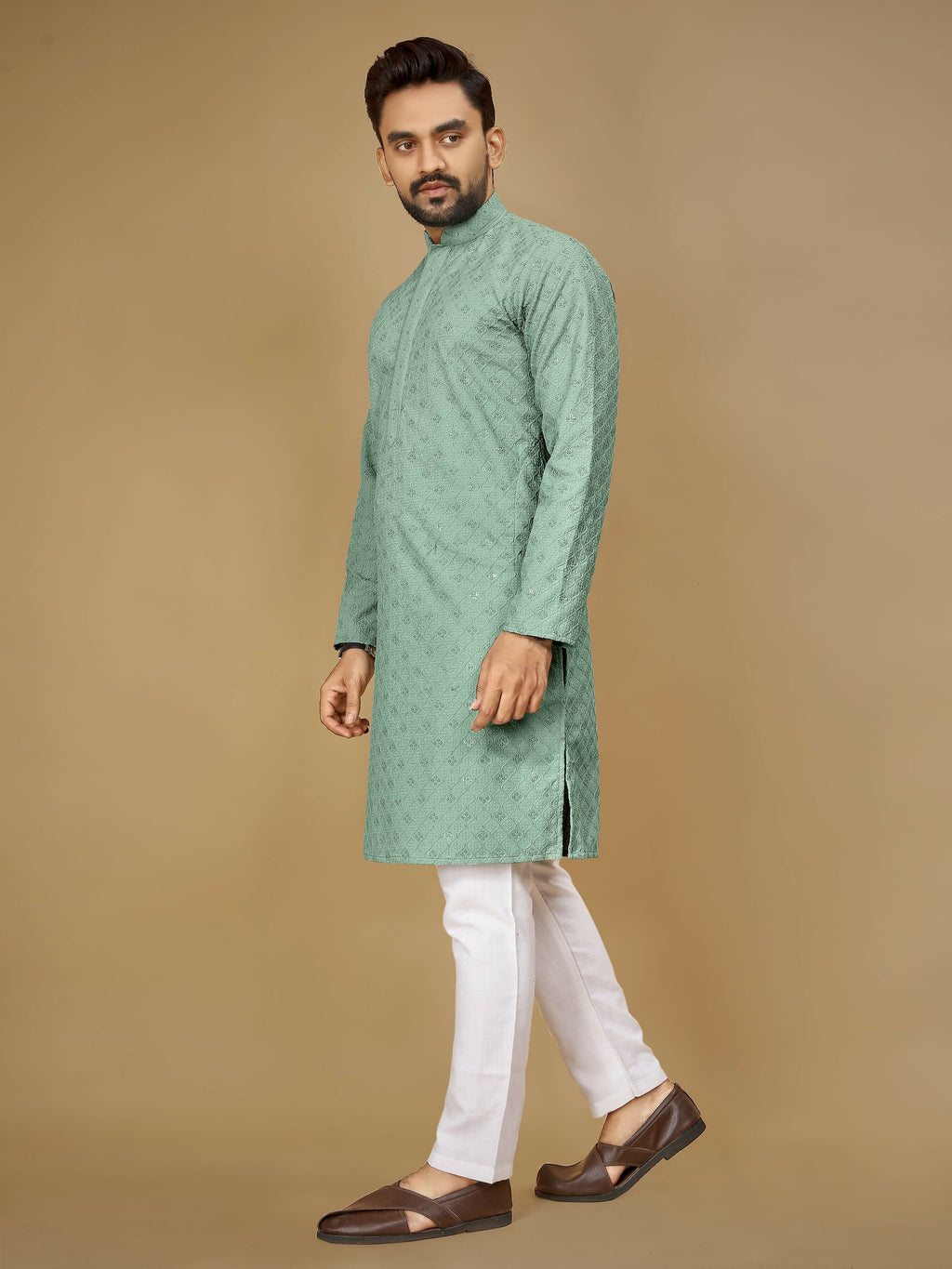 Anaita Sea_Green Embroidered Rayon Straight Kurta - Distacart