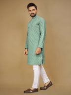Anaita Sea_Green Embroidered Rayon Straight Kurta - Distacart