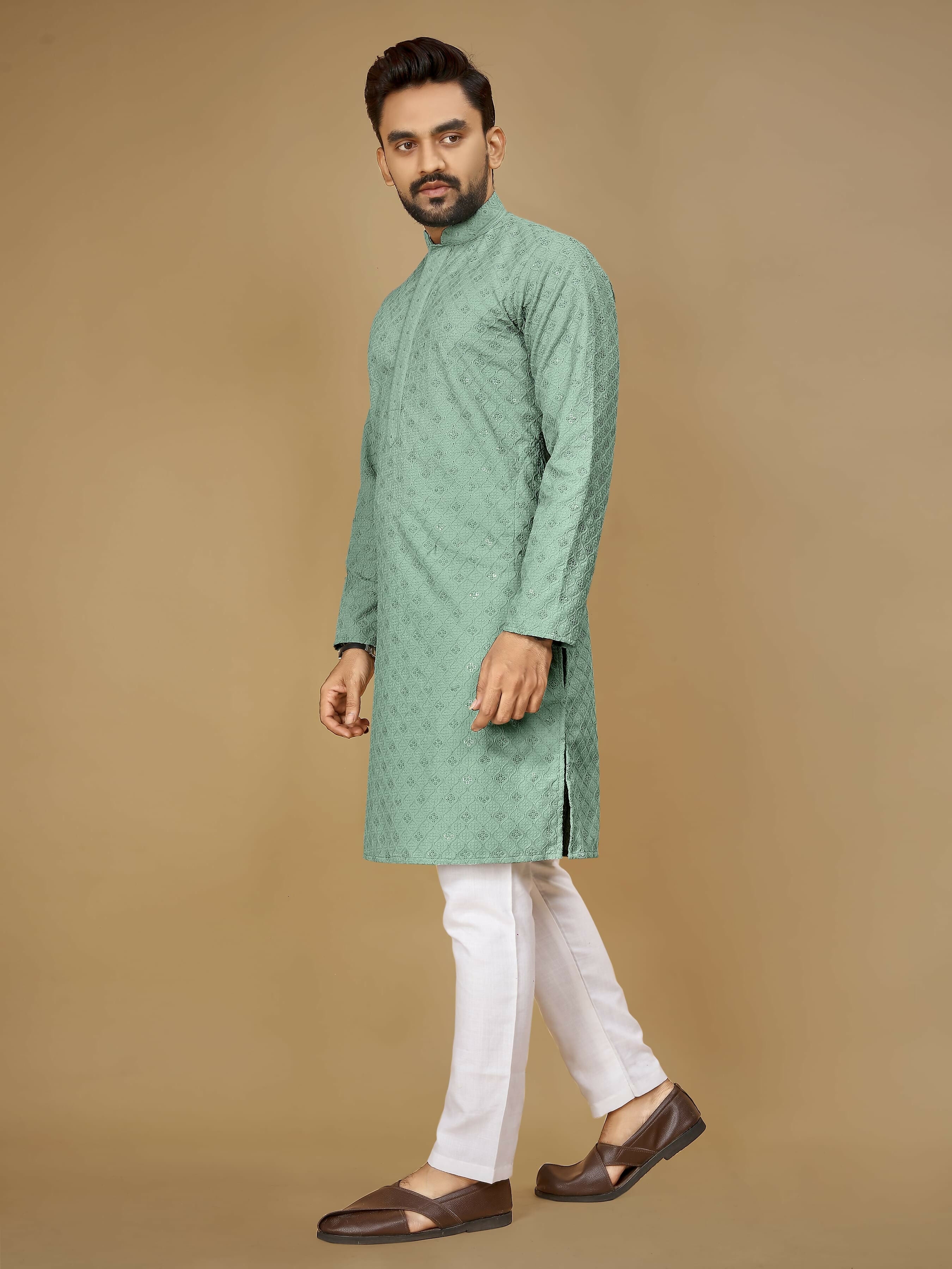 Anaita Sea_Green Embroidered Rayon Straight Kurta - Distacart