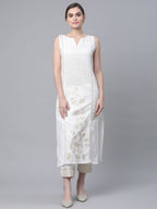 Ahalyaa Women Off White Pure Cotton Printed Kurta with Trousers - Distacart