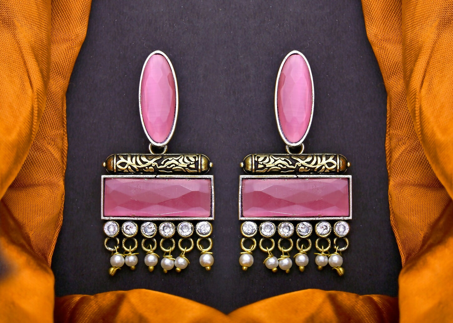 Joban Fashion Women Brass Pink Ad Earrings - Distacart