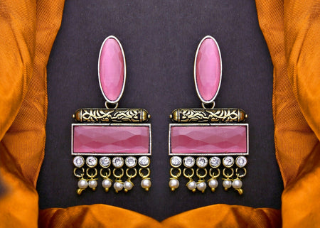 Joban Fashion Women Brass Pink Ad Earrings