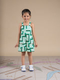 Snakes and Ladders Girls Green Table Print Jumpsuit from Siblings Collection