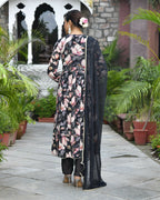Vaasva Women's Chinon Emboidered Angrakha Anarkali Set With Solid Pant & Solid Embroidered Dupatta