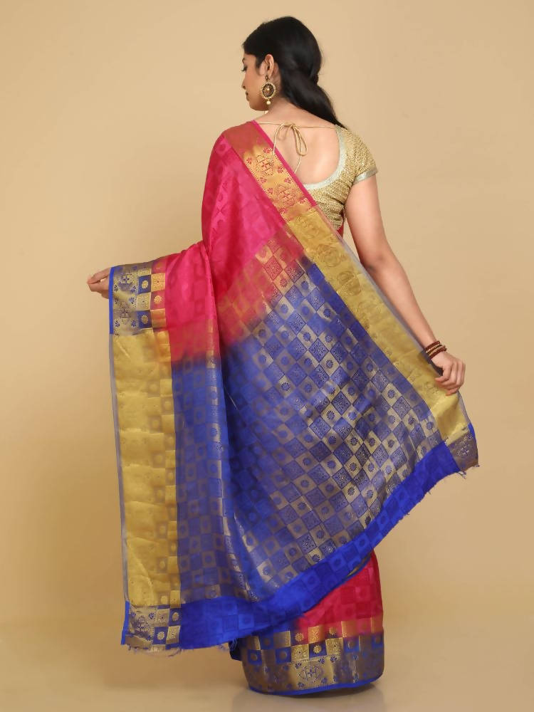 Kalamandir Self Checked Pink Pashmina Saree