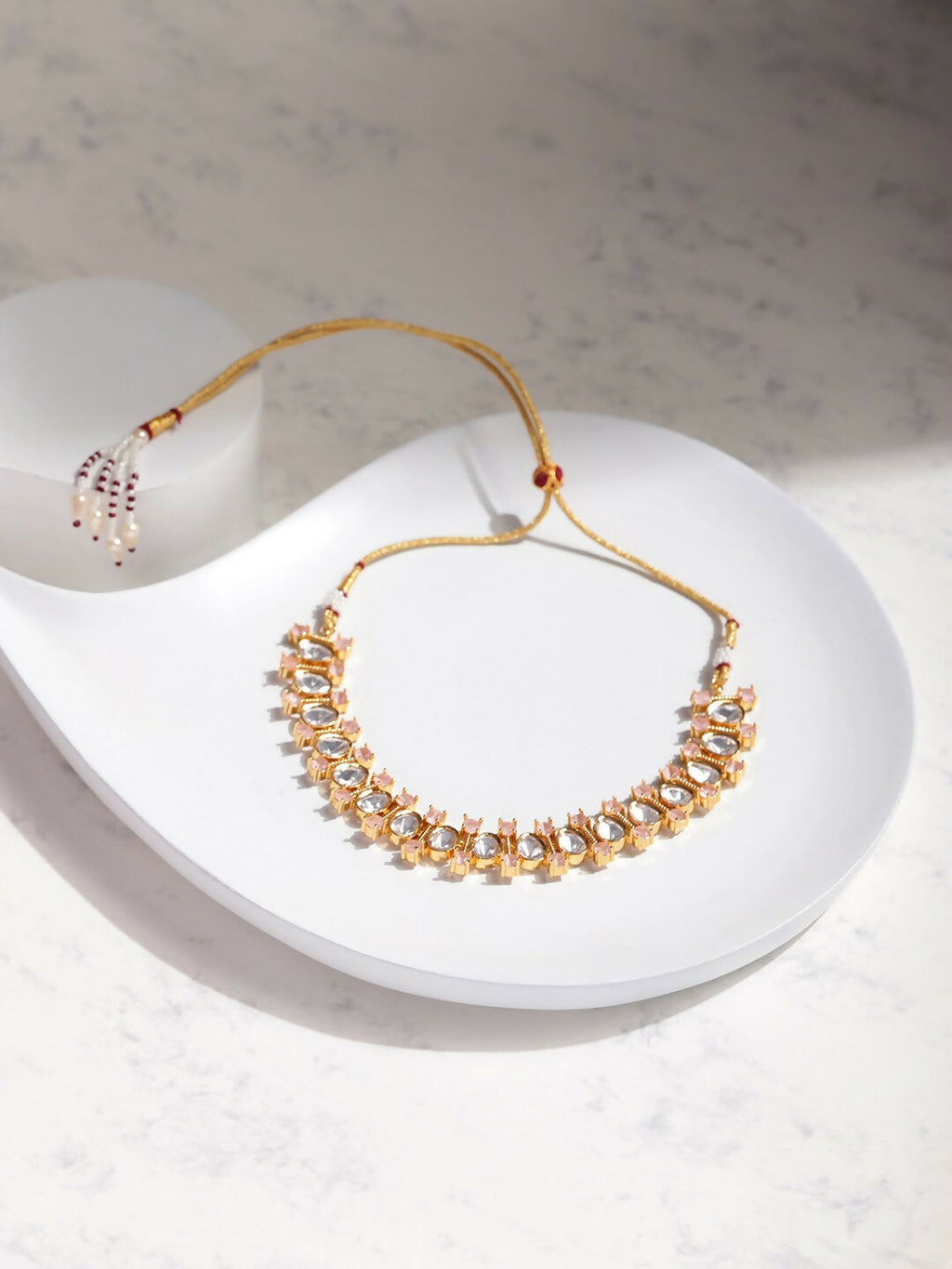 Moissanite & Peach Stone Necklace- Ruby Raang