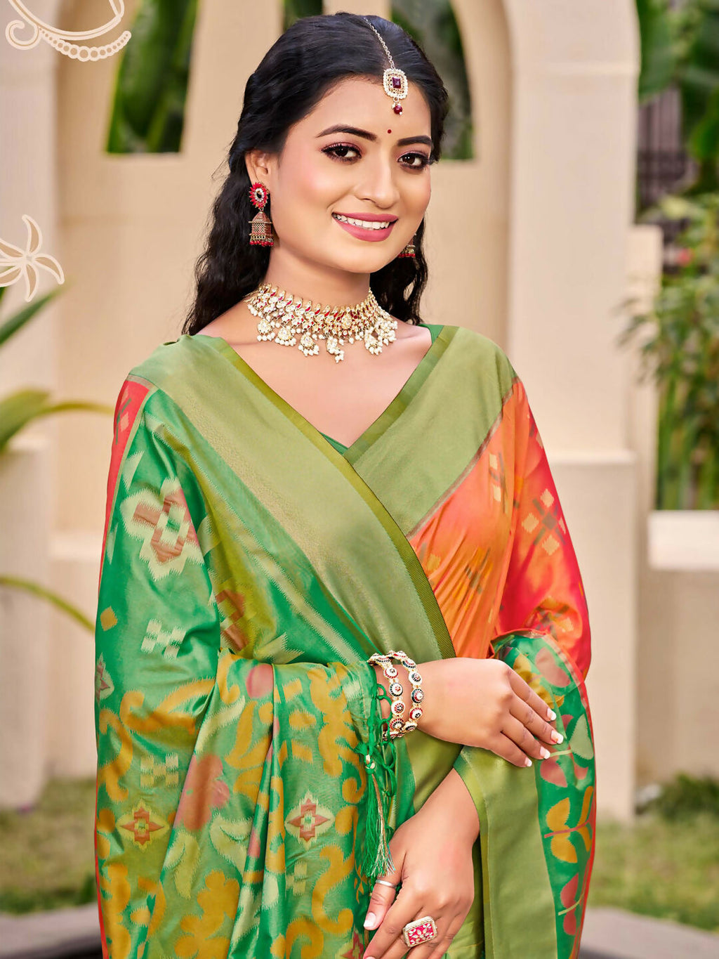 Shree Shyam Fashion Pochampalli Silk Orange Saree - Distacart