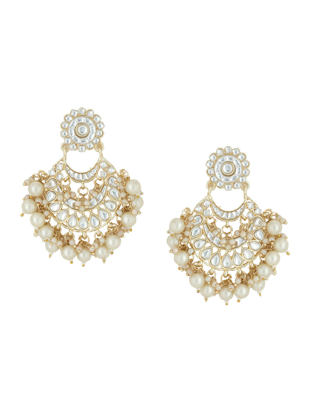 NVR Women Gold Plated Studded Kundan Chandbali Earrings - Distacart